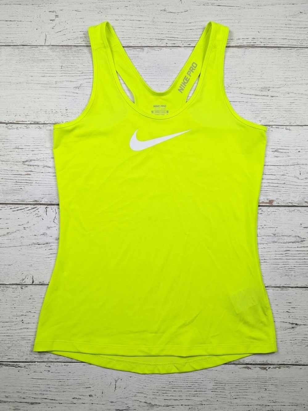 Nike Pro Women’s Racerback Tank Neon Yellow Volt Swoosh DriFIT Medium Gym
